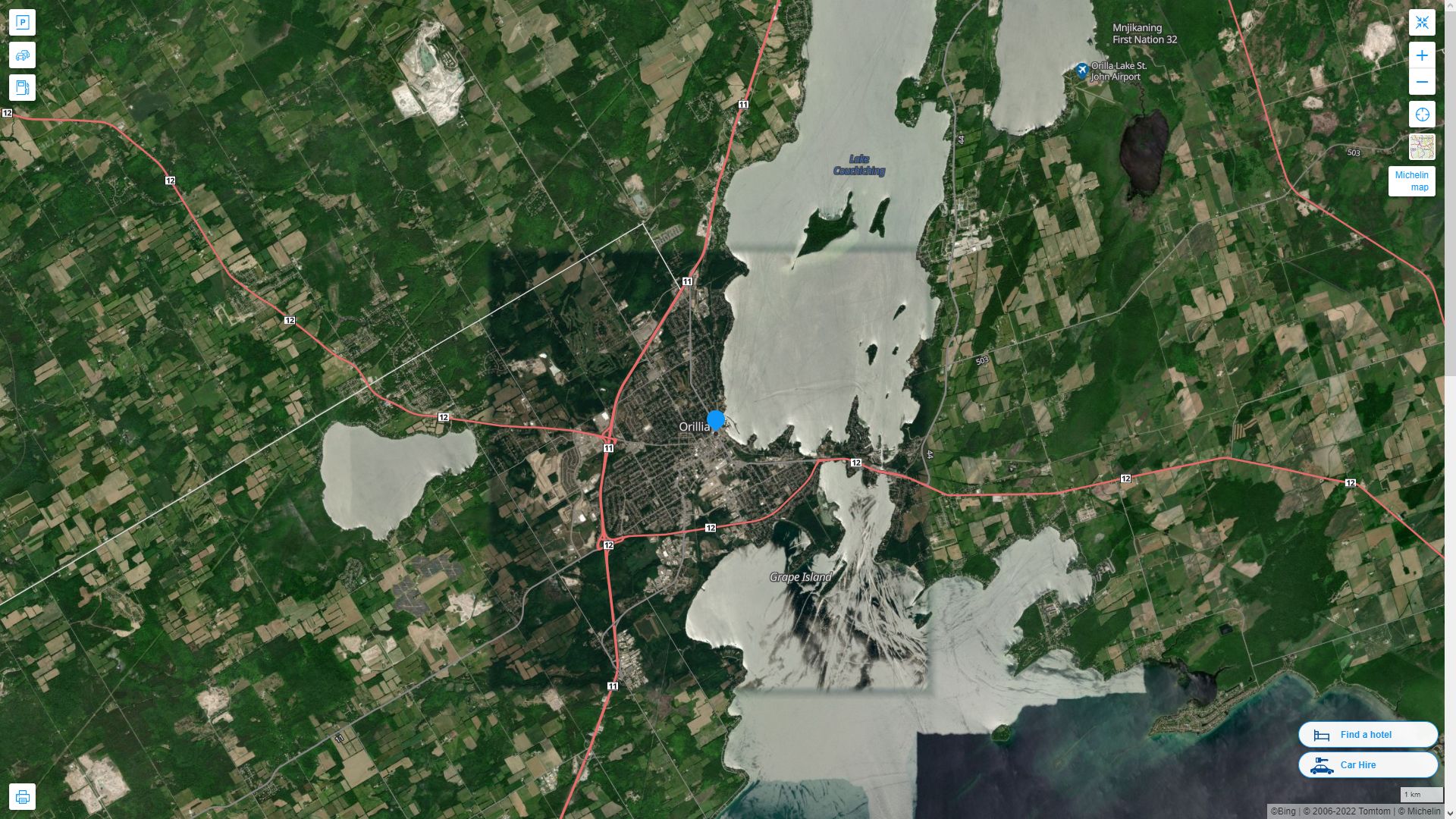 Orillia Highway and Road Map with Satellite View